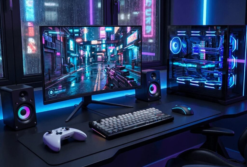 Modern gaming setup with controller and monitor in Australia