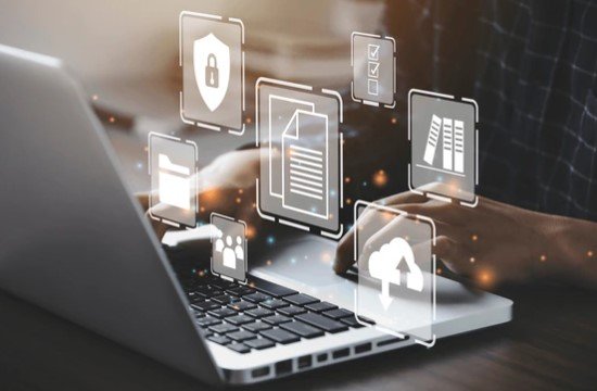 software tools cloud security dashboard laptop modern workspace